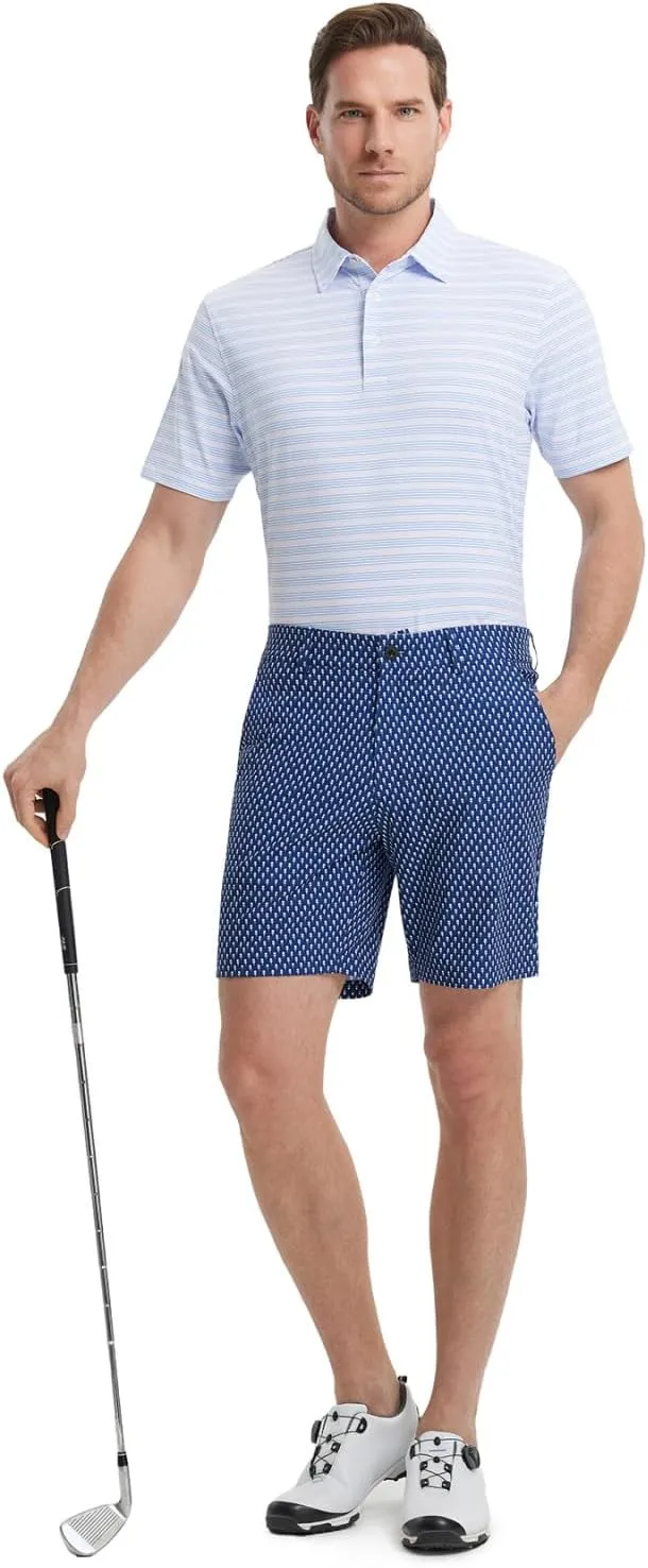 Rouen Men's Polo Shirts Short Sleeve Dry Fit Performance Wicking Moisture Causal Striped Collared Golf Shirts for Men