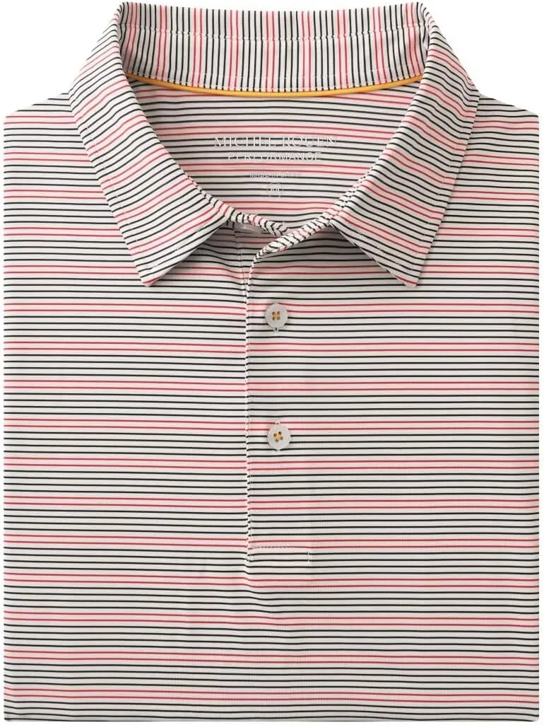 Rouen Men's Polo Shirts Short Sleeve Dry Fit Performance Wicking Moisture Causal Striped Collared Golf Shirts for Men
