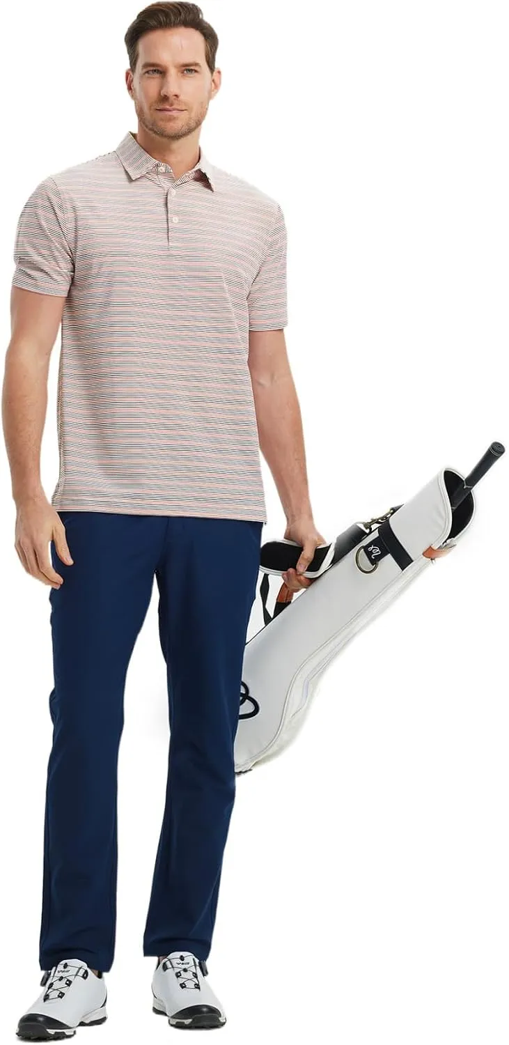 Rouen Men's Polo Shirts Short Sleeve Dry Fit Performance Wicking Moisture Causal Striped Collared Golf Shirts for Men
