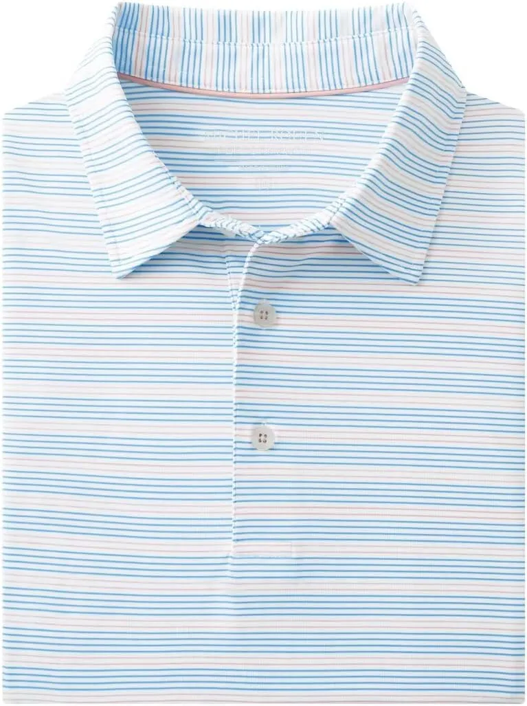 Rouen Men's Polo Shirts Short Sleeve Dry Fit Performance Wicking Moisture Causal Striped Collared Golf Shirts for Men