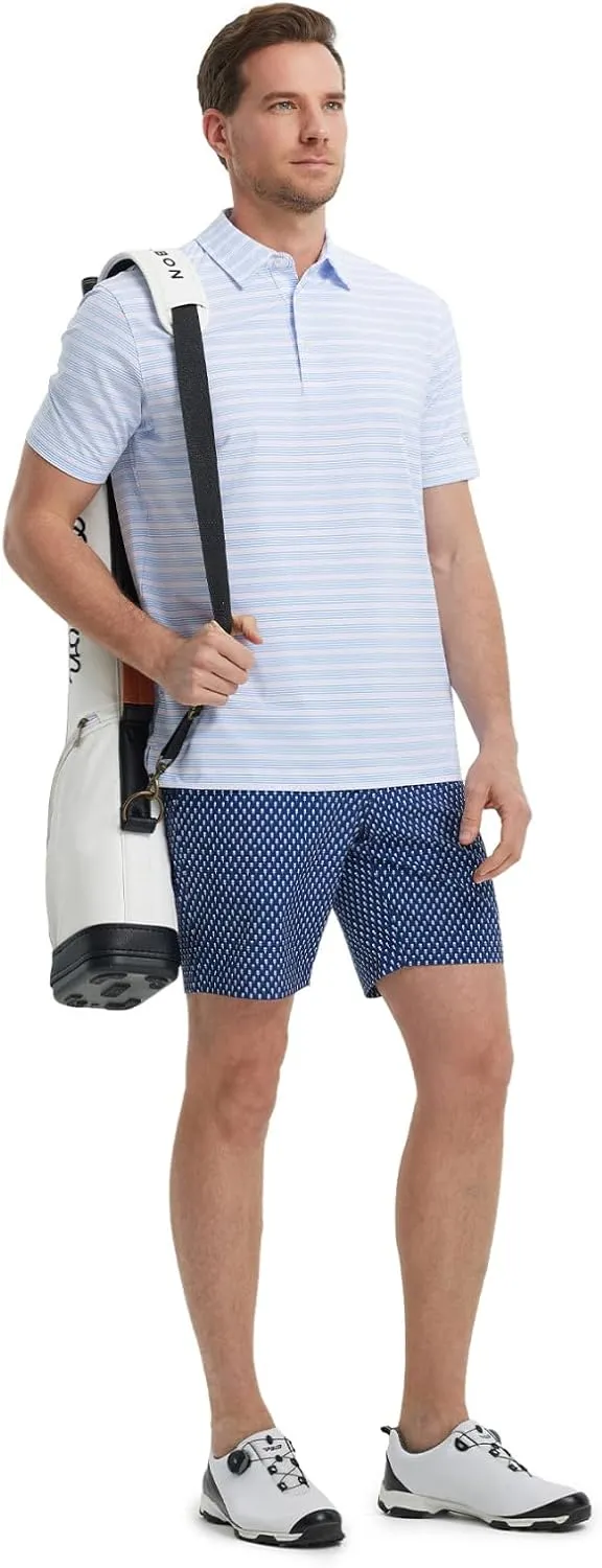 Rouen Men's Polo Shirts Short Sleeve Dry Fit Performance Wicking Moisture Causal Striped Collared Golf Shirts for Men