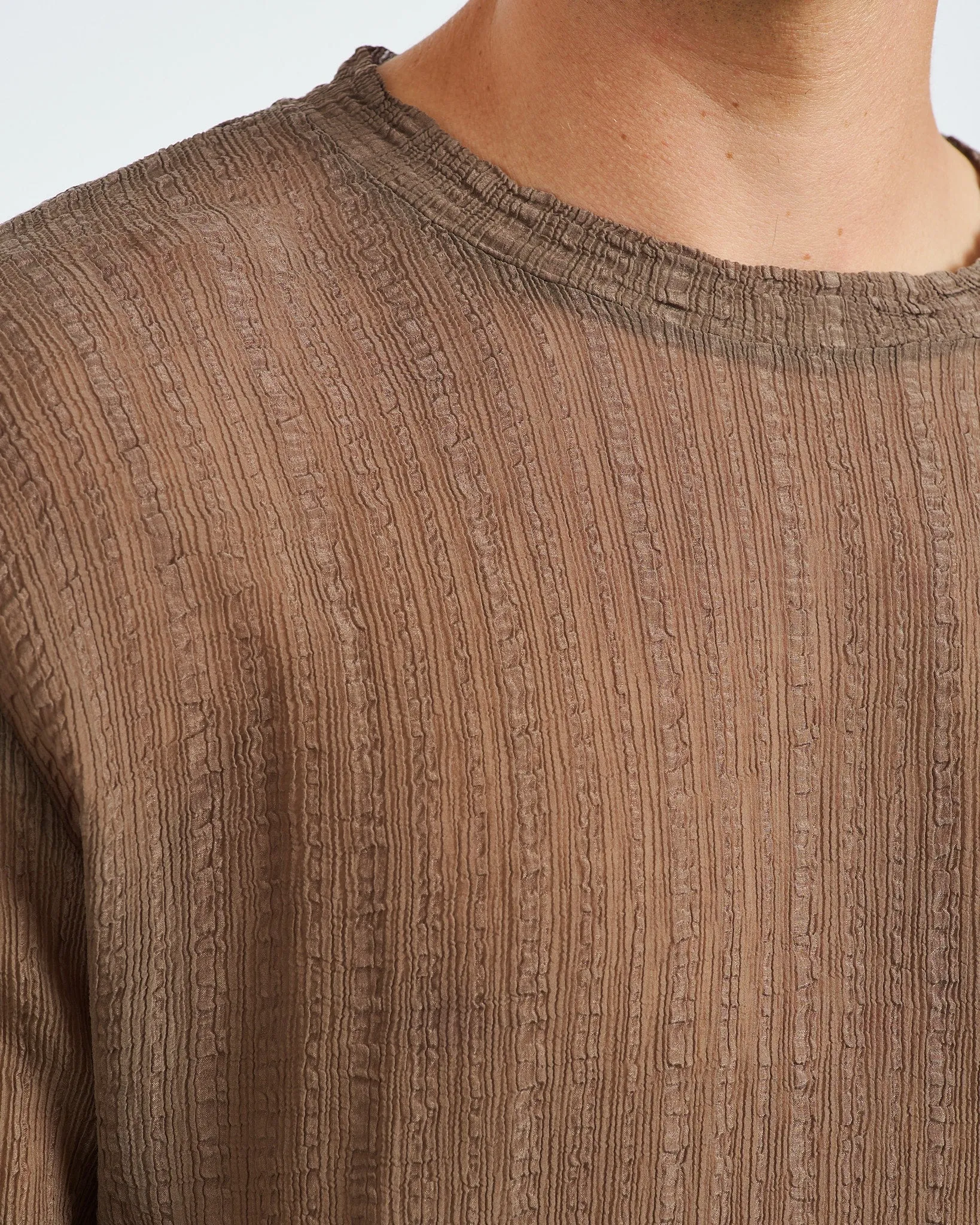 Ruffle Silk Box T-Shirt in Olive