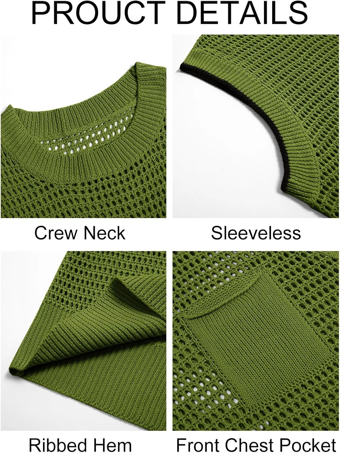 Runcati Mens Crochet Tank Tops See Through Knitted Sleeveless T-Shirts Muscle Summer Beach Hippie Shirts with Pocket