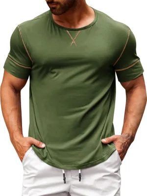 Runcati Mens Short Sleeve T-Shirts Crewneck Casual Cotton Workout Basic Tees Slim Fit Stretch Summer Shirt