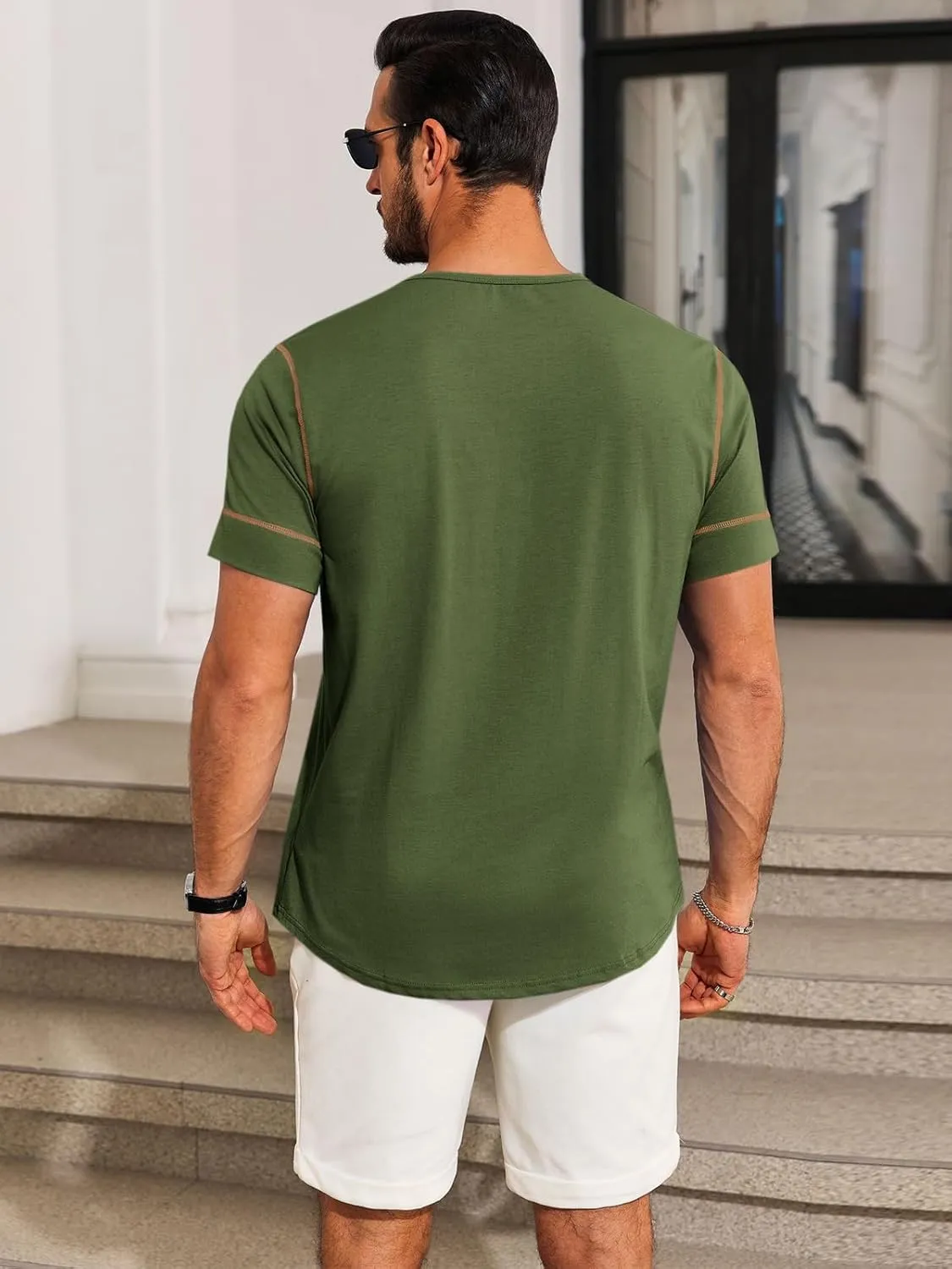Runcati Mens Short Sleeve T-Shirts Crewneck Casual Cotton Workout Basic Tees Slim Fit Stretch Summer Shirt