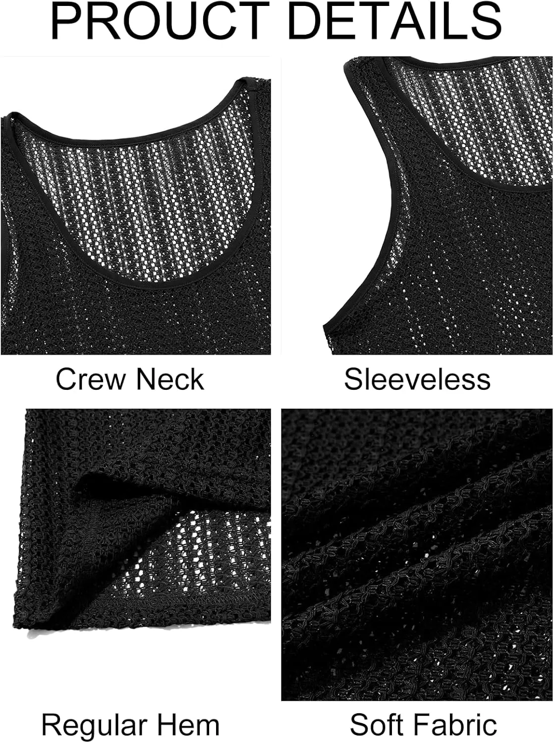 Runcati Mens Sleeveless Tank Tops Knitted Crochet See Through Hollow Out T-Shirts Muscle Summer Beach Hippie Shirts
