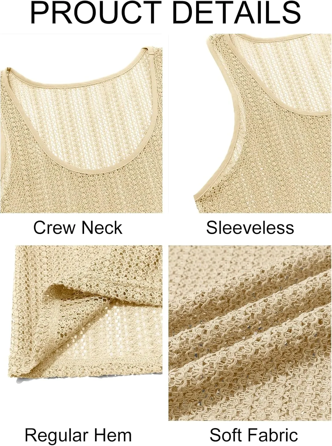 Runcati Mens Sleeveless Tank Tops Knitted Crochet See Through Hollow Out T-Shirts Muscle Summer Beach Hippie Shirts