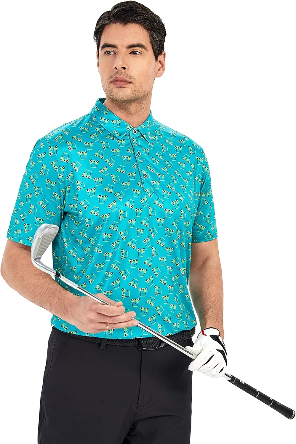 SAMERM Golf Shirts for Men Super Stretch Jacquard Dry Fit Golf Polo Moisture Wicking Short Sleeve Polo Shirts for Men