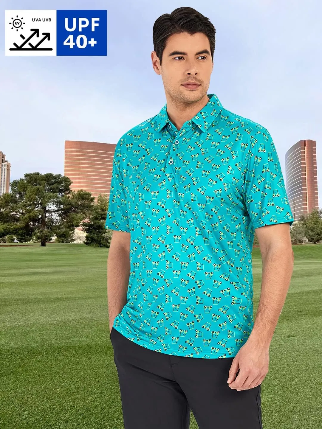 SAMERM Golf Shirts for Men Super Stretch Jacquard Dry Fit Golf Polo Moisture Wicking Short Sleeve Polo Shirts for Men