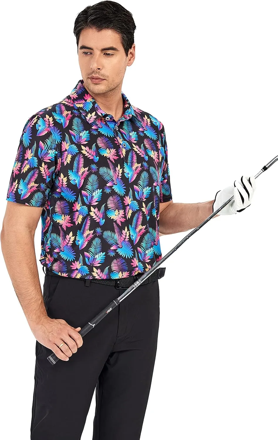 SAMERM Golf Shirts for Men Super Stretch Jacquard Dry Fit Golf Polo Moisture Wicking Short Sleeve Polo Shirts for Men