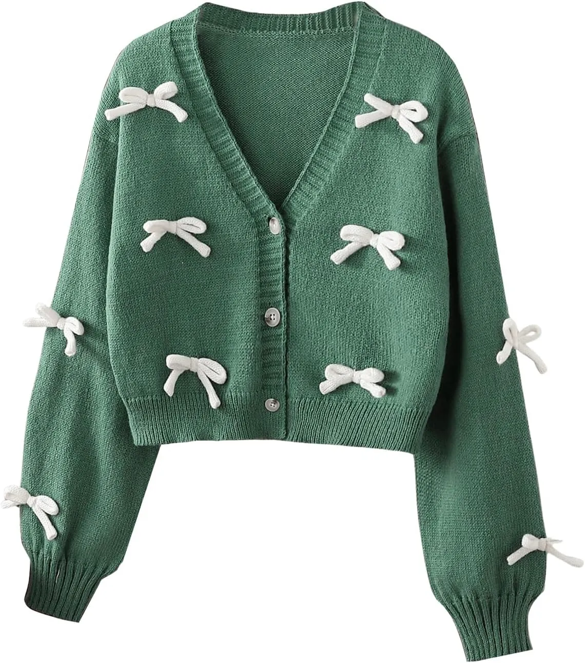 SHENHE Girl's Bow Button Down Knitted Cardigan V Neck Loose Cute Crop Sweater Outwear