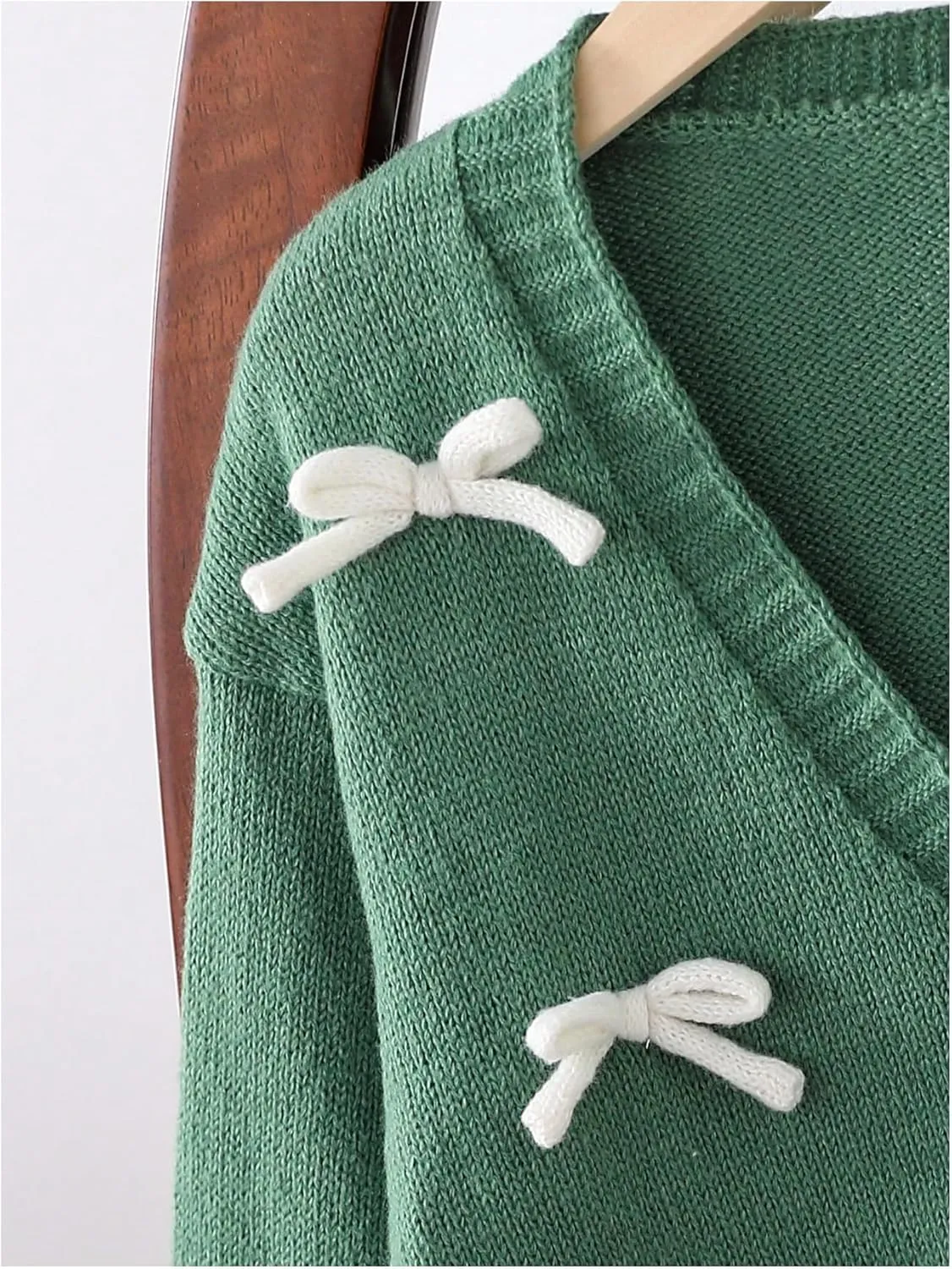 SHENHE Girl's Bow Button Down Knitted Cardigan V Neck Loose Cute Crop Sweater Outwear