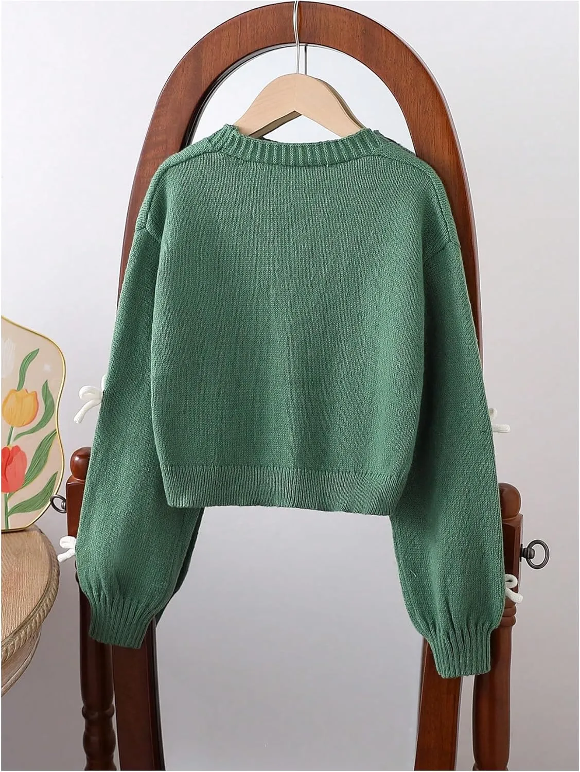 SHENHE Girl's Bow Button Down Knitted Cardigan V Neck Loose Cute Crop Sweater Outwear