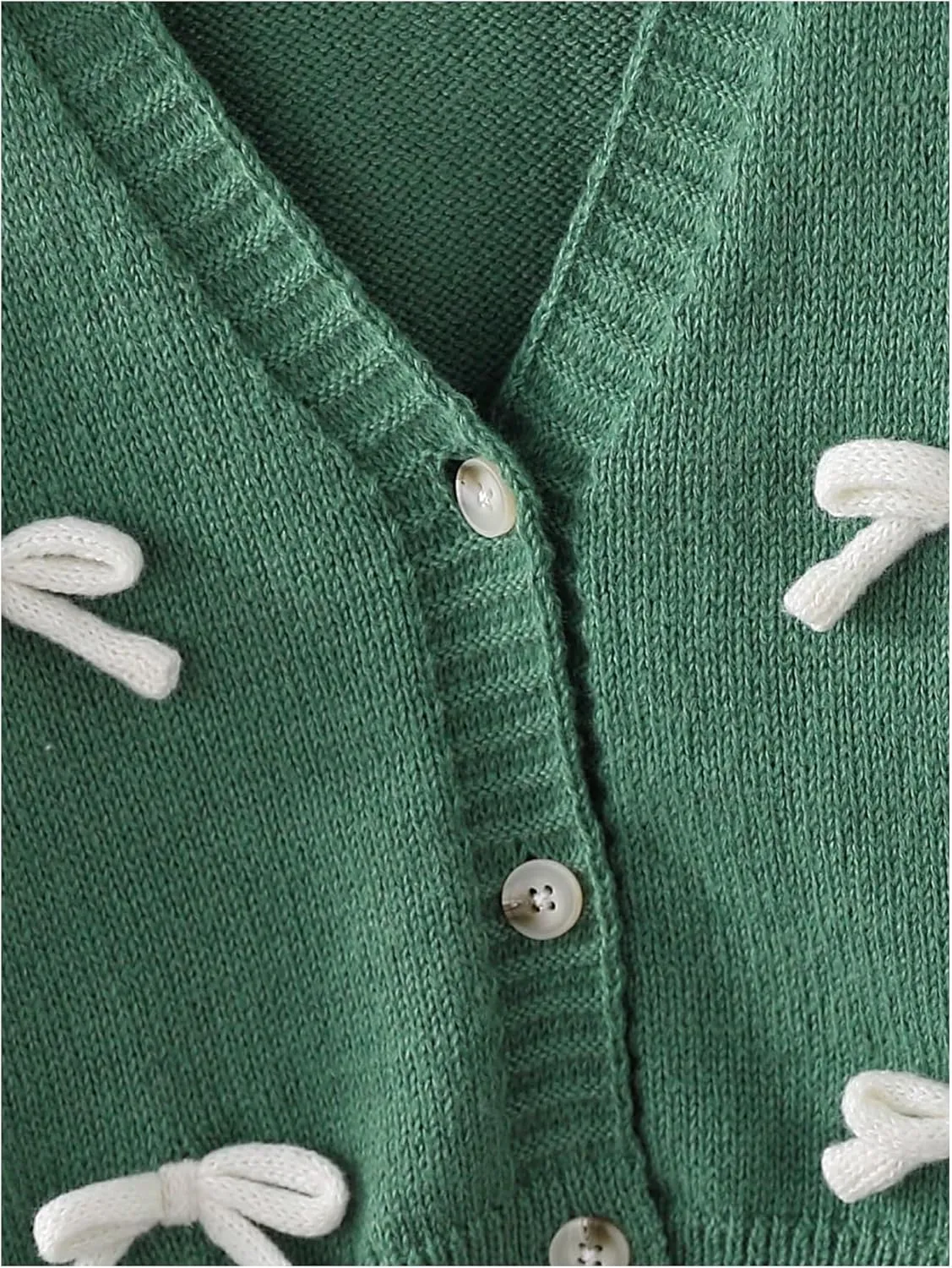 SHENHE Girl's Bow Button Down Knitted Cardigan V Neck Loose Cute Crop Sweater Outwear