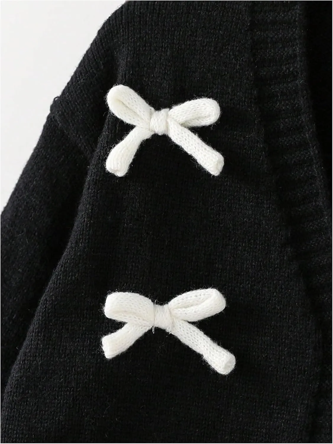 SHENHE Girl's Bow Button Down Knitted Cardigan V Neck Loose Cute Crop Sweater Outwear