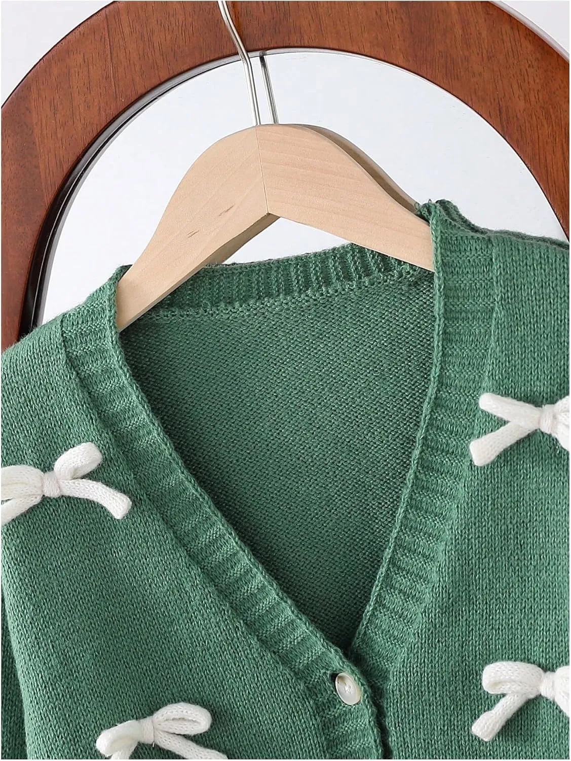 SHENHE Girl's Bow Button Down Knitted Cardigan V Neck Loose Cute Crop Sweater Outwear