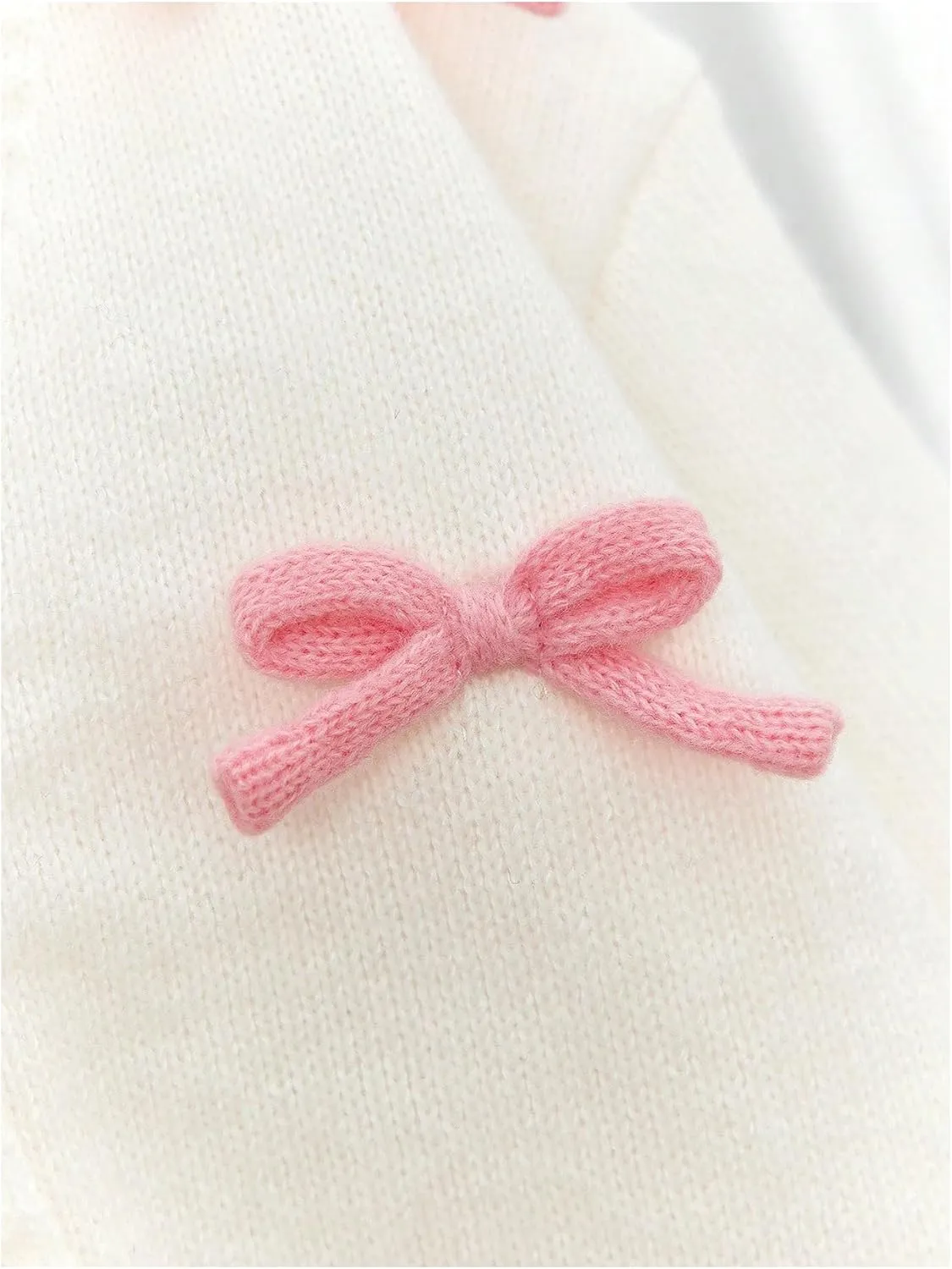 SHENHE Girl's Bow Button Down Knitted Cardigan V Neck Loose Cute Crop Sweater Outwear