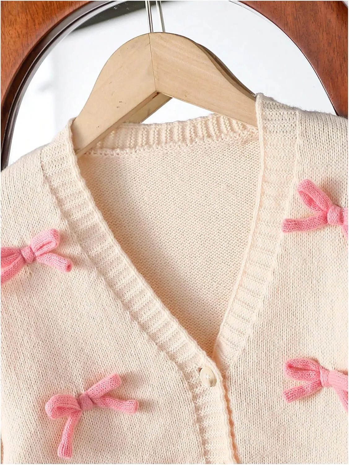 SHENHE Girl's Bow Button Down Knitted Cardigan V Neck Loose Cute Crop Sweater Outwear