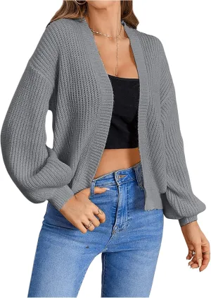SHENHE Women's Color Block Open Front Long Sleeve Ribbed Knit Cropped Cardigan Sweaters