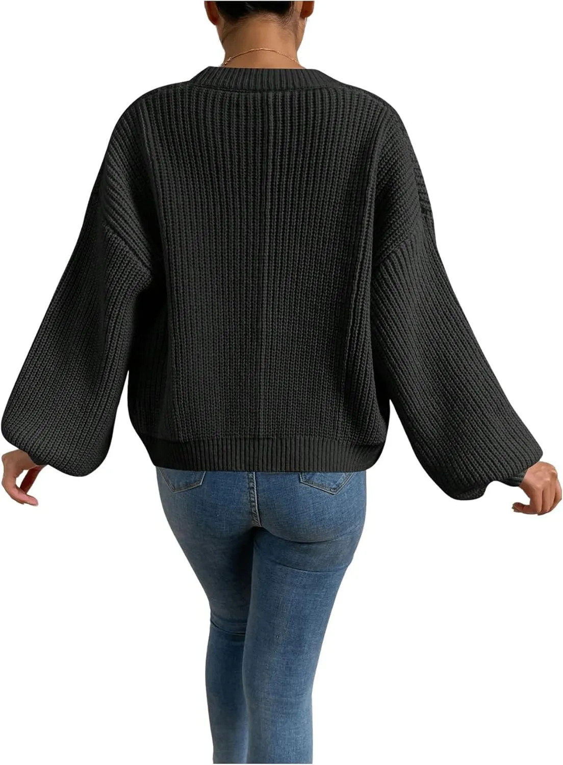 SHENHE Women's Color Block Open Front Long Sleeve Ribbed Knit Cropped Cardigan Sweaters