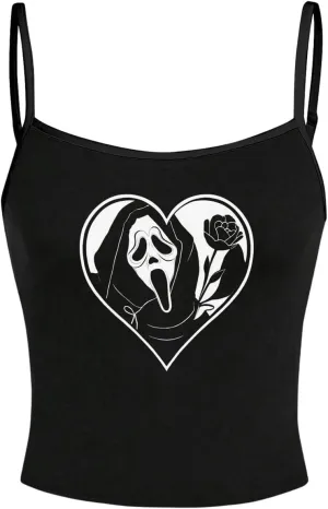 SHENHE Women's Funny Scream Ghostface Spaghetti Strap Gothic Cropped Camisole Cute Top