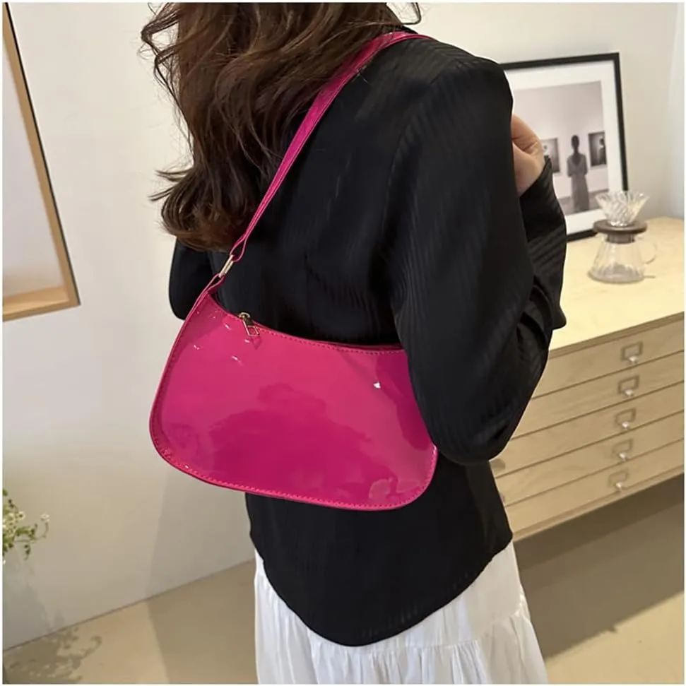 Shiny Clutch Purse for Women Genuine Leather Evening Handbag Mini Hobo Armpit Shoulder Bag for Formal Events or Parties