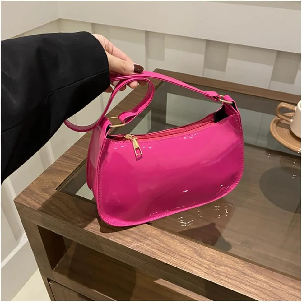 Shiny Clutch Purse for Women Genuine Leather Evening Handbag Mini Hobo Armpit Shoulder Bag for Formal Events or Parties