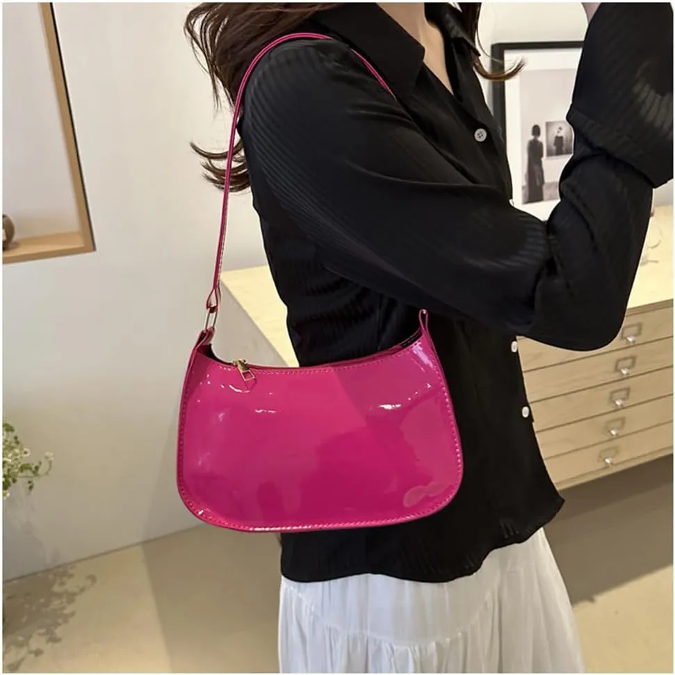 Shiny Clutch Purse for Women Genuine Leather Evening Handbag Mini Hobo Armpit Shoulder Bag for Formal Events or Parties