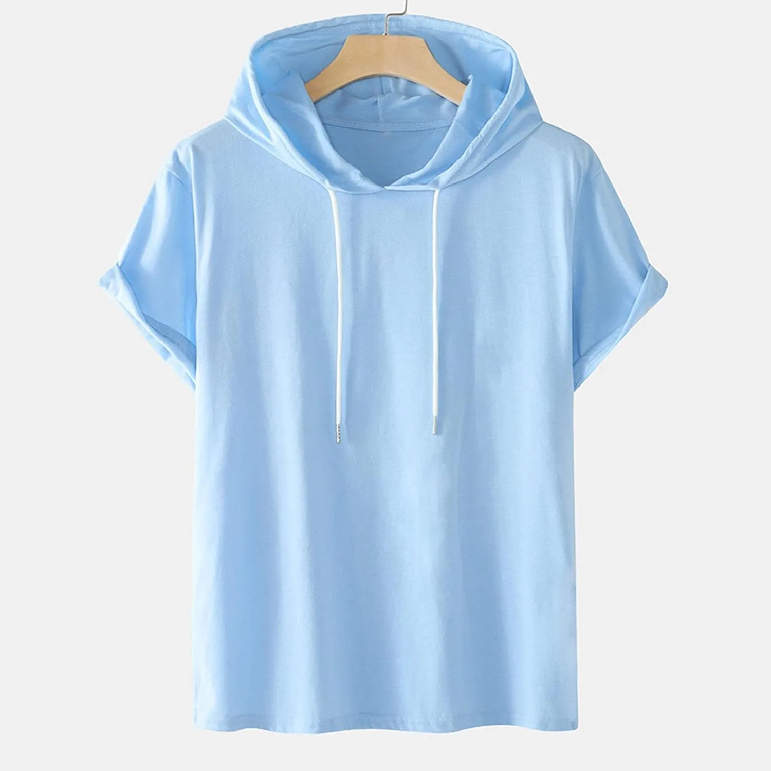 Short Sleeve Hoodies for Men Gym Workout Sweatshirt Lightweight Athletic Pullover Plus Size Hooded T Shirt Active Tops