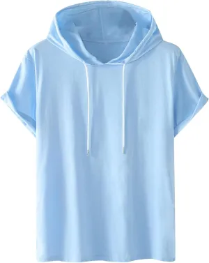 Short Sleeve Hoodies for Men Gym Workout Sweatshirt Lightweight Athletic Pullover Plus Size Hooded T Shirt Active Tops