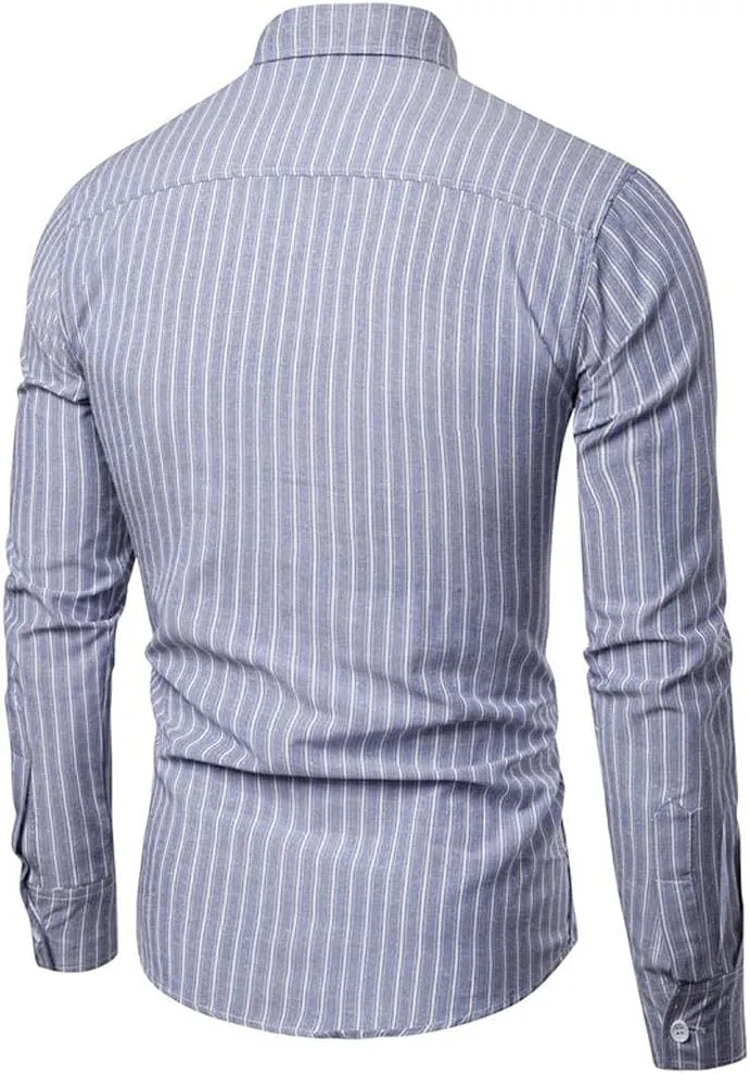 Slim Fit Dress Shirts for Men Striped Long Sleeve Button Down Shirt Big and Tall Casual Business Work Formal Tops