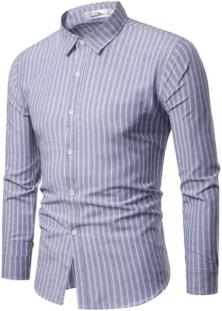 Slim Fit Dress Shirts for Men Striped Long Sleeve Button Down Shirt Big and Tall Casual Business Work Formal Tops