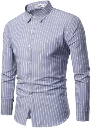 Slim Fit Dress Shirts for Men Striped Long Sleeve Button Down Shirt Big and Tall Casual Business Work Formal Tops