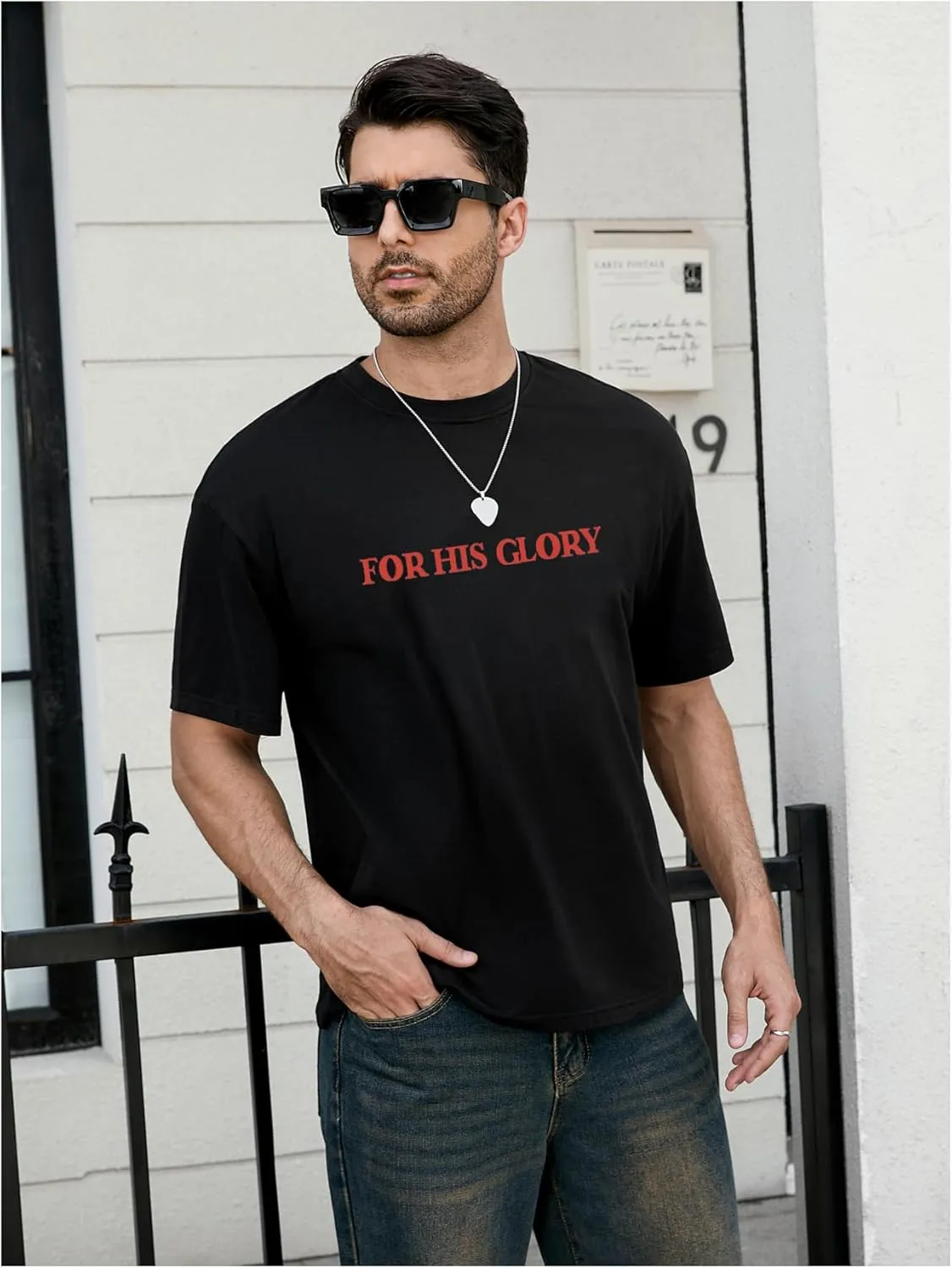 SOLY HUX Men's Graphic Letter Print Tees Short Sleeve Drop Shoulder Summer T Shirt Top