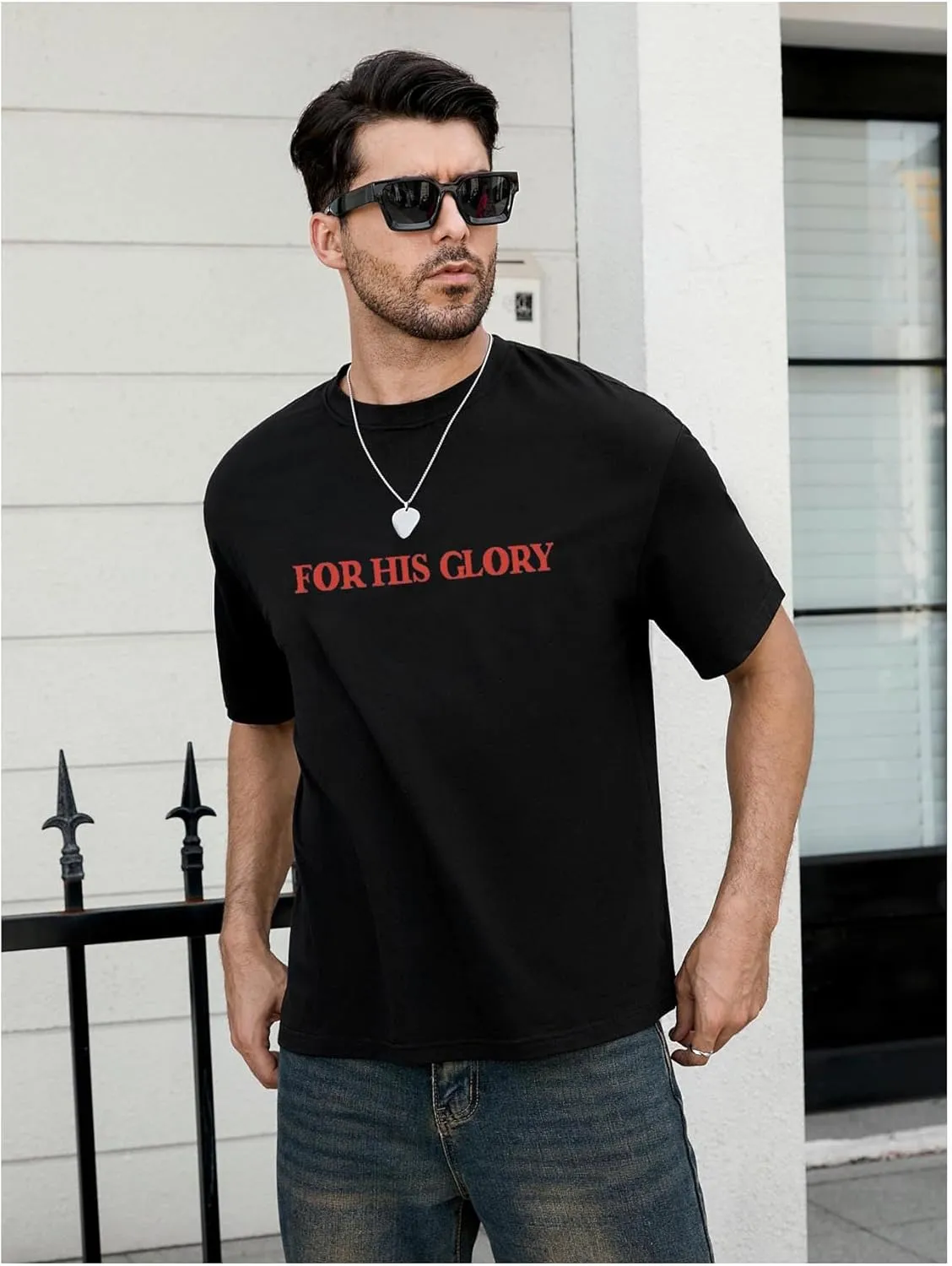 SOLY HUX Men's Graphic Letter Print Tees Short Sleeve Drop Shoulder Summer T Shirt Top