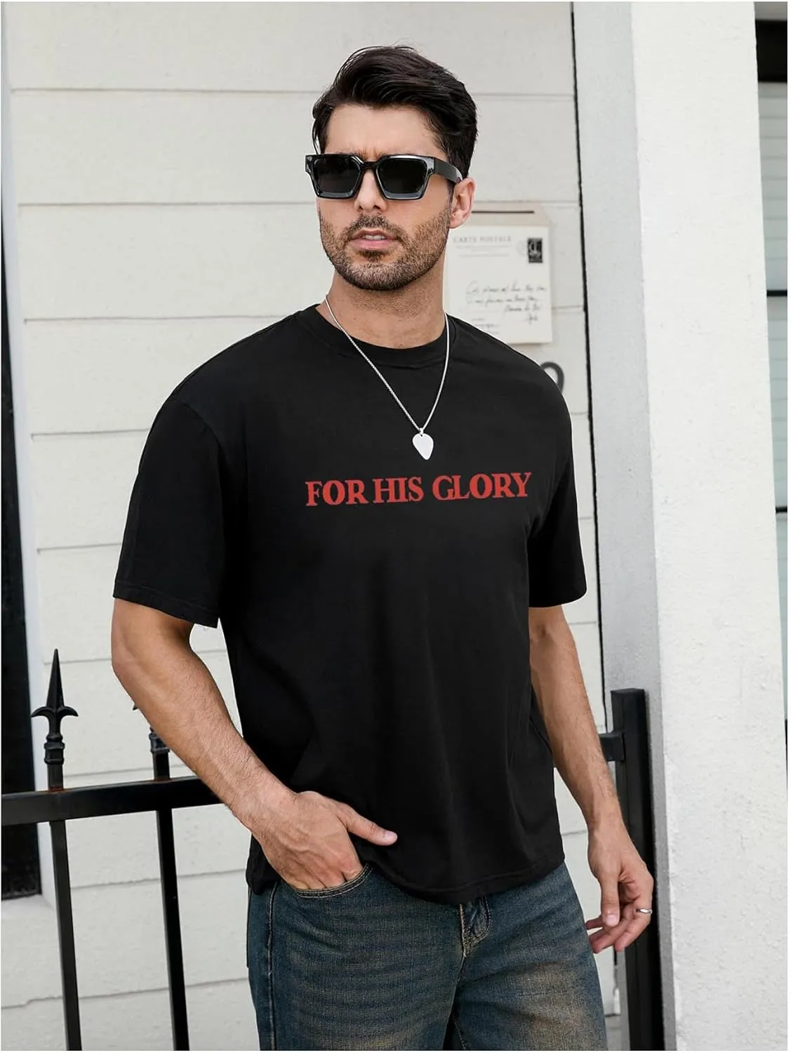 SOLY HUX Men's Graphic Letter Print Tees Short Sleeve Drop Shoulder Summer T Shirt Top