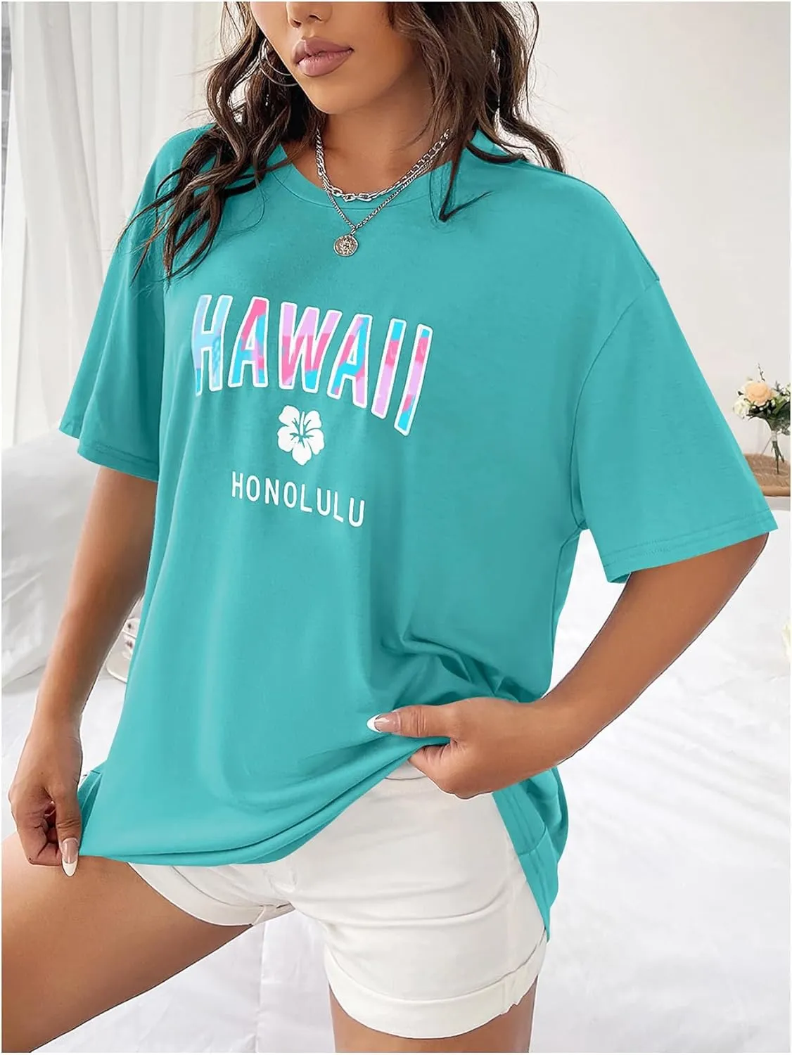 SOLY HUX Women's Oversized T Shirts Letter Print Casual Summer Tops Graphic Tees for Women