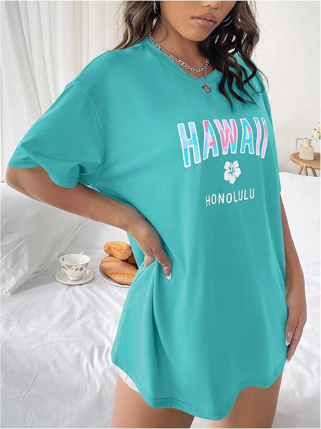 SOLY HUX Women's Oversized T Shirts Letter Print Casual Summer Tops Graphic Tees for Women