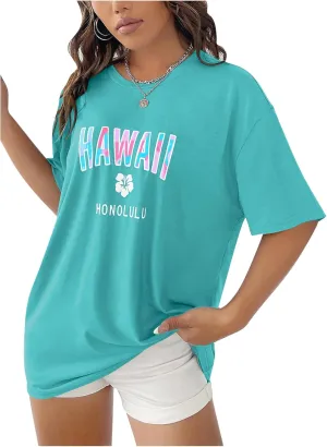 SOLY HUX Women's Oversized T Shirts Letter Print Casual Summer Tops Graphic Tees for Women