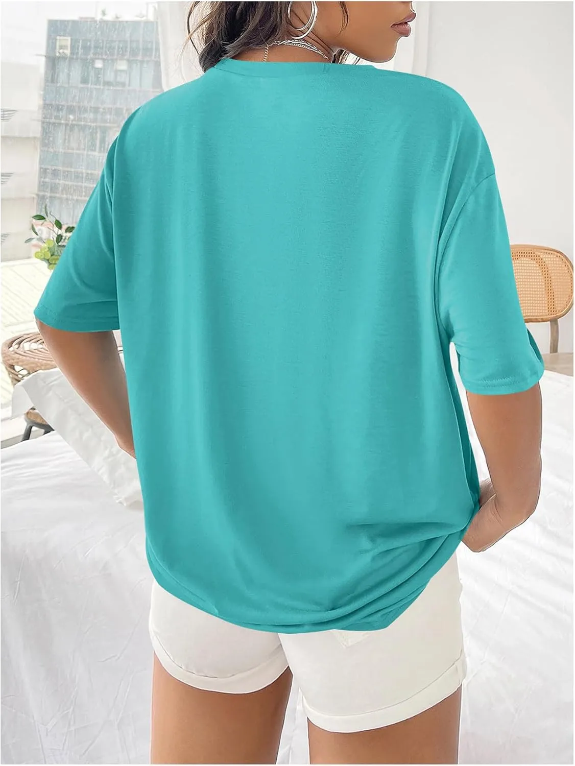 SOLY HUX Women's Oversized T Shirts Letter Print Casual Summer Tops Graphic Tees for Women