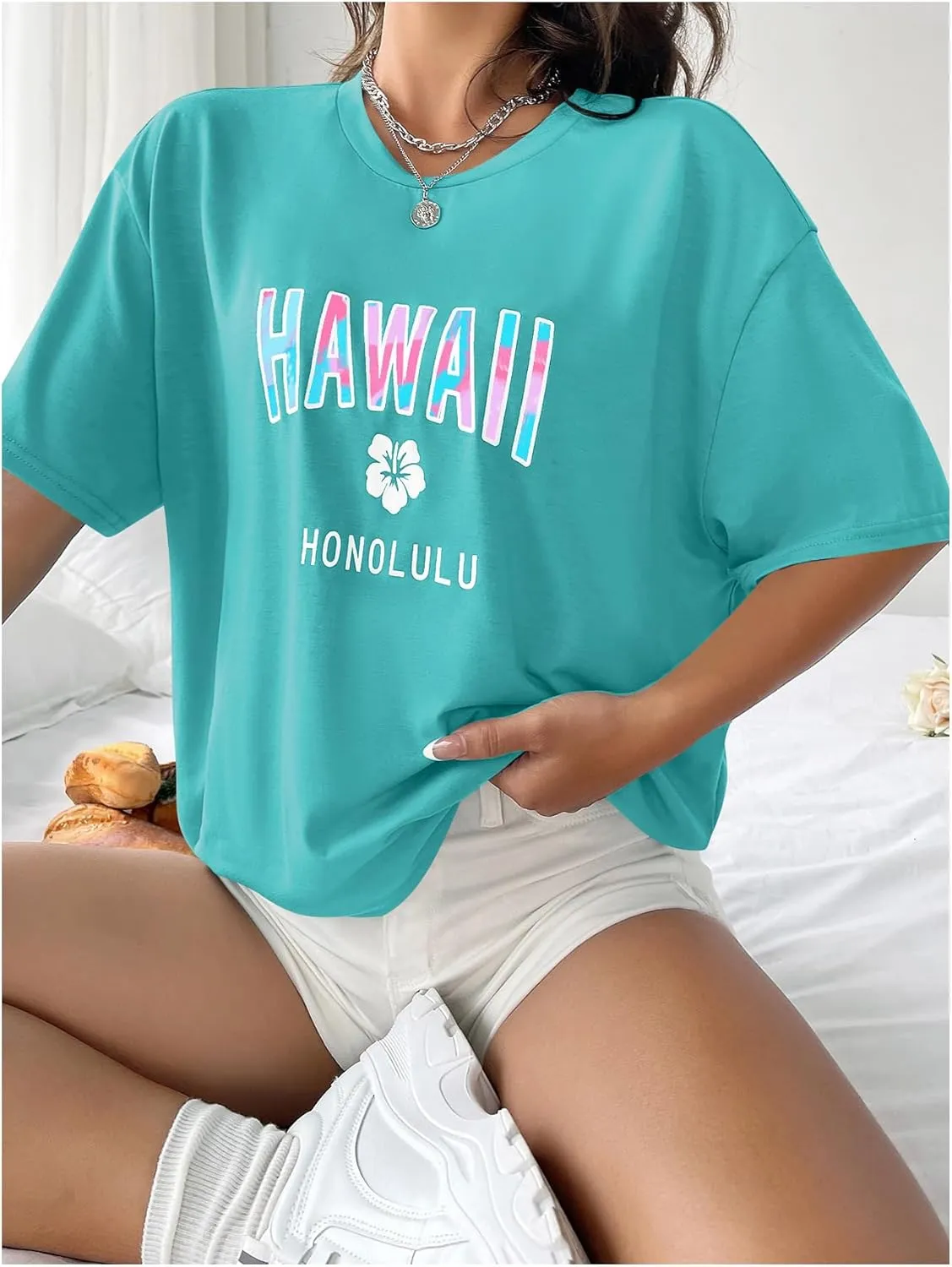 SOLY HUX Women's Oversized T Shirts Letter Print Casual Summer Tops Graphic Tees for Women