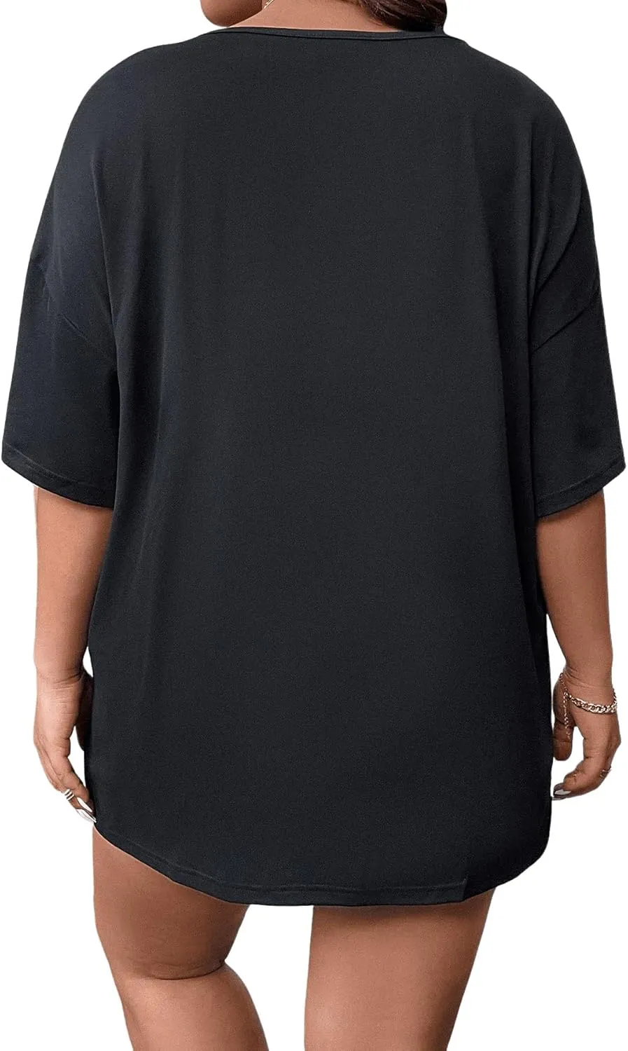 SOLY HUX Women's Plus Size Letter Graphic Tees Cut Out Deep V Neck Half Sleeve T Shirts Tops