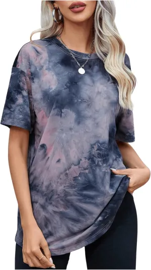 SOLY HUX Women's Tie Dye Shirt Short Sleeve Round Neck Tees Casual T Shirts Summer Tops