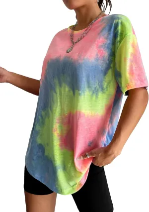 SOLY HUX Women's Tie Dye Shirt Short Sleeve Round Neck Tees Casual T Shirts Summer Tops