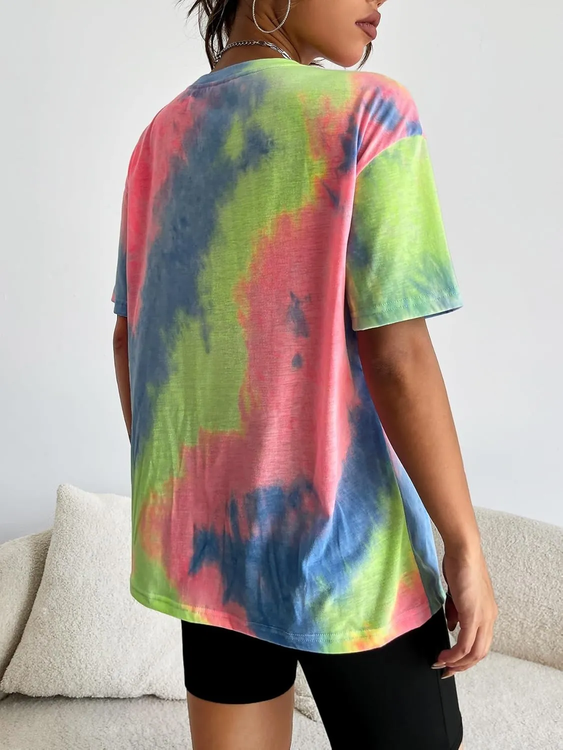 SOLY HUX Women's Tie Dye Shirt Short Sleeve Round Neck Tees Casual T Shirts Summer Tops