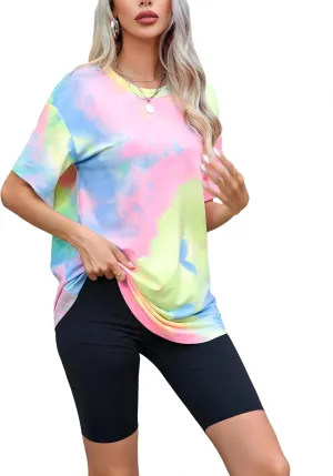 SOLY HUX Women's Tie Dye Shirt Short Sleeve Round Neck Tees Casual T Shirts Summer Tops