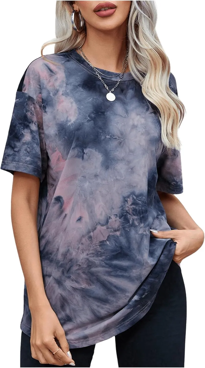 SOLY HUX Women's Tie Dye Shirt Short Sleeve Round Neck Tees Casual T Shirts Summer Tops