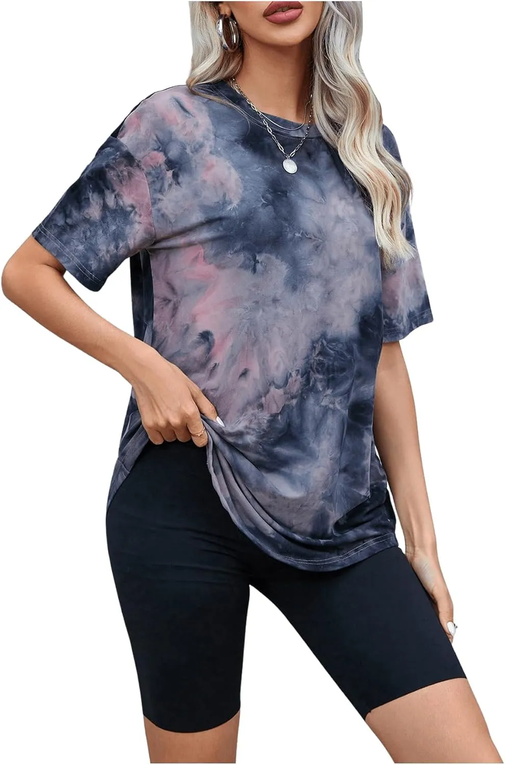 SOLY HUX Women's Tie Dye Shirt Short Sleeve Round Neck Tees Casual T Shirts Summer Tops