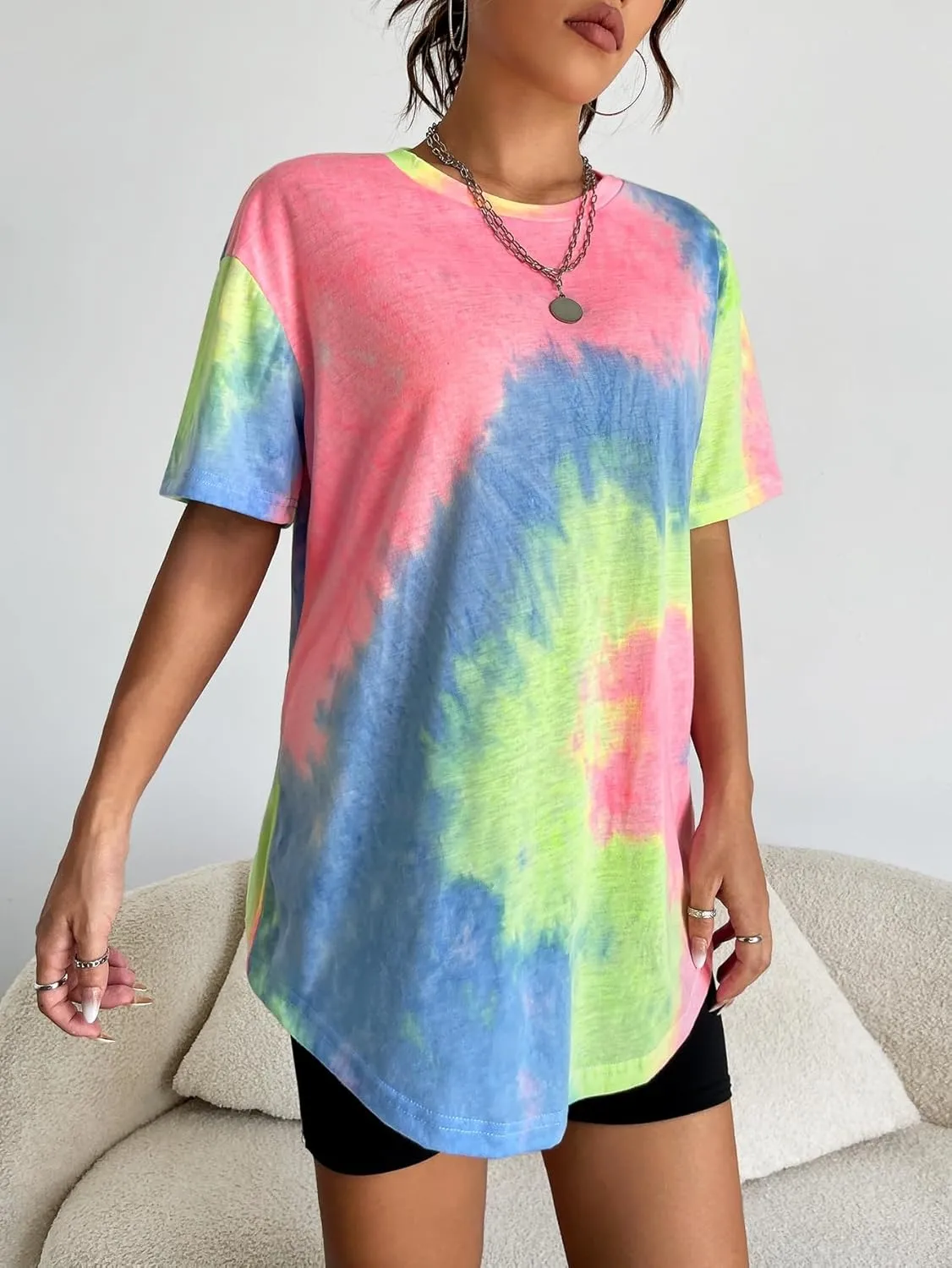 SOLY HUX Women's Tie Dye Shirt Short Sleeve Round Neck Tees Casual T Shirts Summer Tops