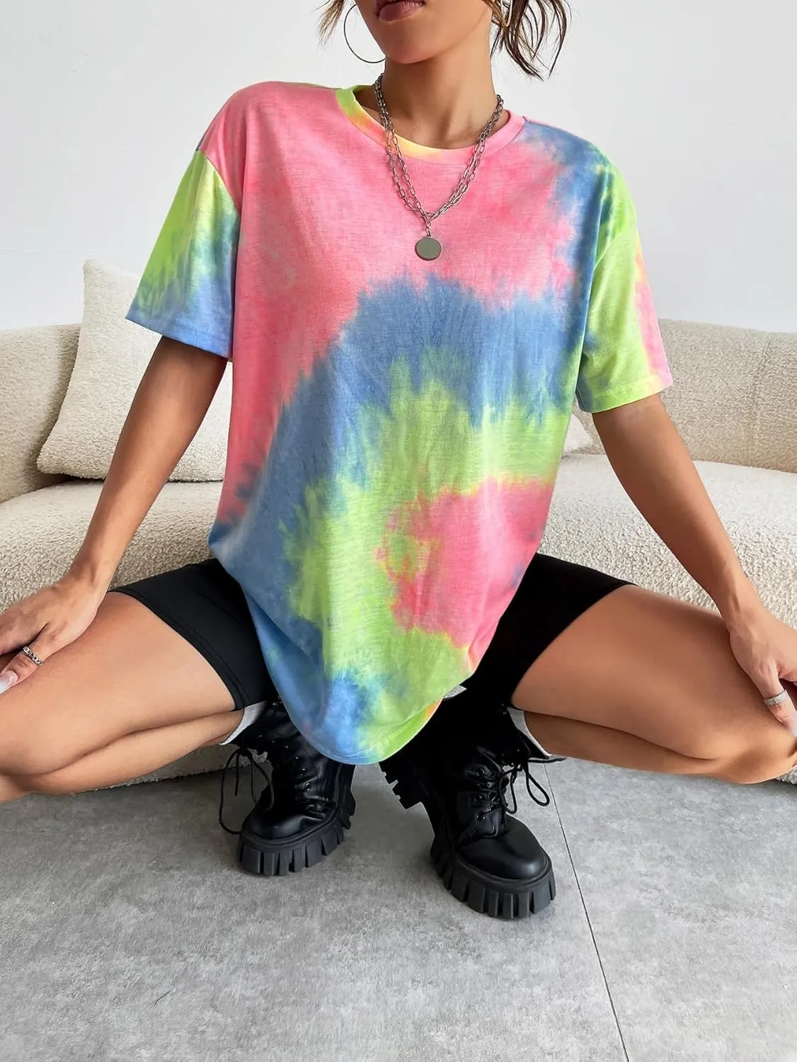 SOLY HUX Women's Tie Dye Shirt Short Sleeve Round Neck Tees Casual T Shirts Summer Tops